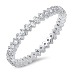 Sterling Silver Eternity Band with Clear CZ – Zigzag Design